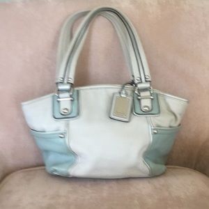 Tignanello double handles domed light gray and sea foam handbag